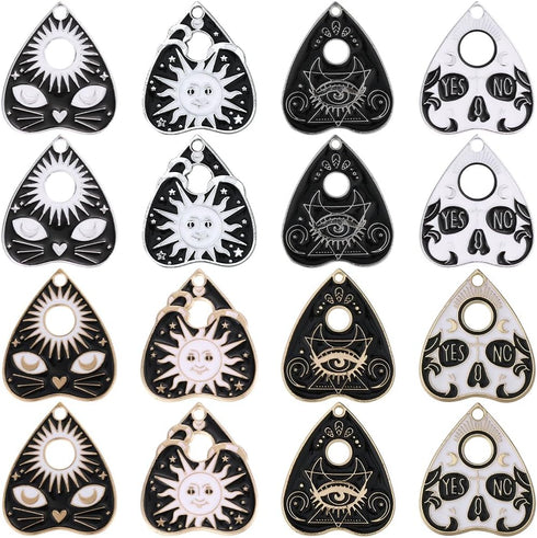 SUNNYCLUE 1 Box 32Pcs Ouijas Charms Planchette Charms Black White Halloween Divination Board Sun Metaphysical Message Heart Shaped Gothic Tarot Ch...