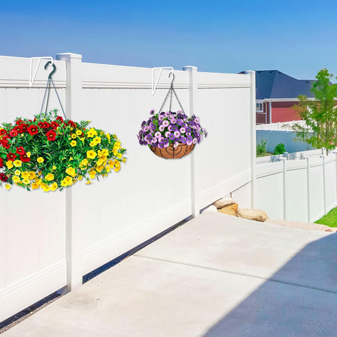 Vinyl Fence Hooks-2 Pack 5 x 10 Inches Over Fence Hooks Heavy Duty White Powder Coated Steel Fence Hooks for Hanging Plants Bird Feeders,Lights,Ha...