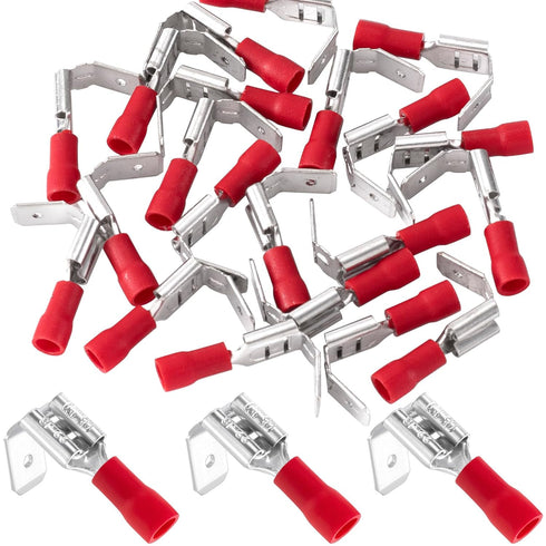 ANCIRS 20pcs Semi-Insulated Piggyback Spade Connectors, Quick Disconnect Piggyback Spade Assortment Kit, Female/Male Cable Crimp Terminals, Red, 2...