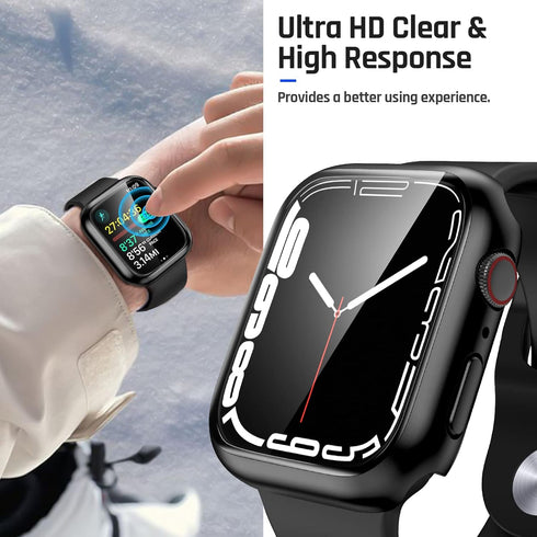 Goton Waterproof Case for Apple Watch Screen Protector 44mm SE (2nd Gen) Series 6 5 4, Tempered Glass Face Cover Accessories Compatible with iWatc...