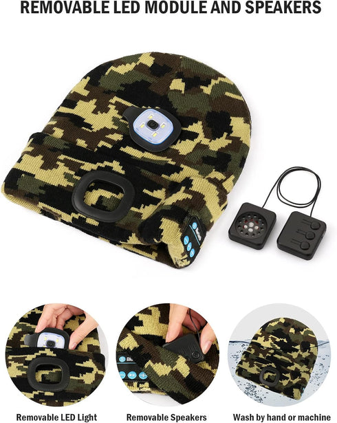 Bluetooth Hat with Light, USB Rechargeable LED Hat with Headphones, Night Lighted Music Beanie, Gifts for Men (Dark Grey)...