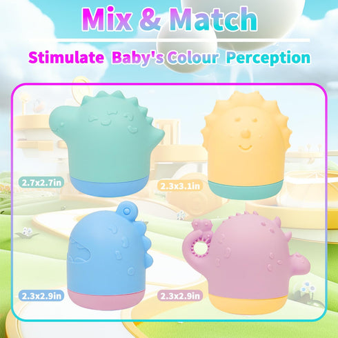 Baby Bath Toys, 13 Pcs Silicone Mold Free Bath Toys with a Storage Bag, Squeezable Dinosaurs Bathtub Toys, No Hole Sensory Ocean Animal Suction Cu...