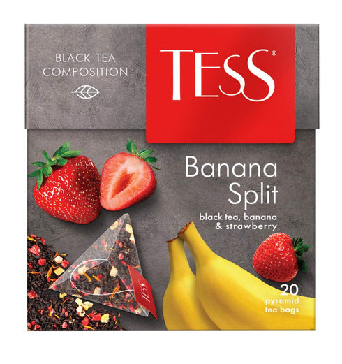 Tess Banana Split Black Tea CompositionBlack Tea, Banana and Strawberry Leaf Tea in 20 Pyramid Sachets...