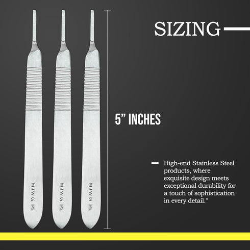 Scalpel Handle No.3 - Set of 3 Pcs Stainless Steel Crafting Handle No.3 Ideal for Wood Art, Card Making, Grafting, Sculpting and Dermaplaning...