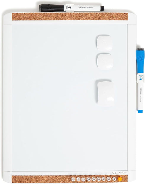 U Brands PINIT Magnetic Dry Erase Board, 11 x 14 Inches, White Plastic Frame Includes Markers, Magnets, Mini Eraser, Push Pins...