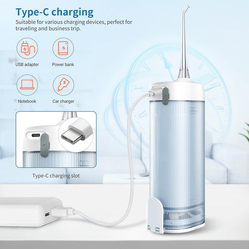NewWay Water Dental Flosser for Teeth, Portable and Rechargeable Oral Irrigator with 4 Flossing Tips Waterproof Teeth Cleaner Picks for Home Trave...