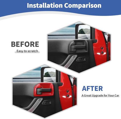 RT-TCZ for Jeep JK Inner Door Handle Cover Bowl Trim Fit for Jeep Wrangler JK JKU 2011-2017 4DR Red Interior Accessories 4pcs...