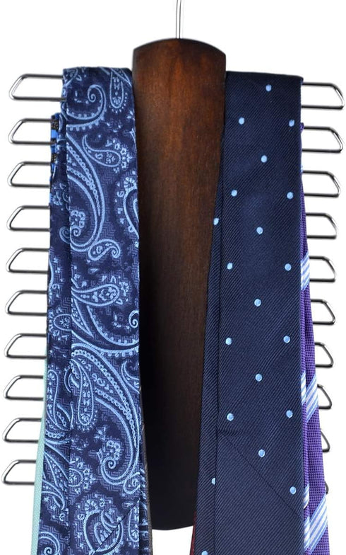Umo Lorenzo Premium Wooden Necktie and Belt Hanger, Walnut Wood Center Organizer and Storage Rack with a Non-Slip Finish - 20 Hooks (Wooden)…...