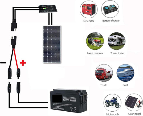 CERRXIAN 50cm 10AWG SAE to Male & Female Adapter 10AWG Cable with SAE Conector for RV Panel Solar...