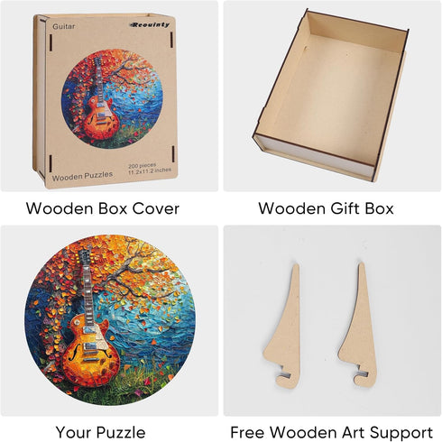 Wooden Puzzle for Adults, Guitar Wooden Jigsaw Puzzles(11.2 * 11.2in-200pcs), Beautiful Wooden Puzzle with Box Birthday Gifts for Adults and Kids ...