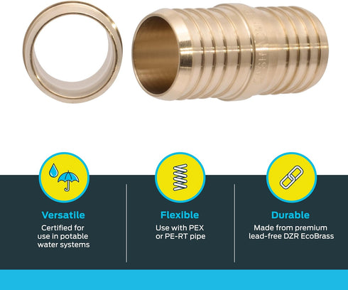 SharkBite 1-1/2 Inch Brass Crimp Coupling, PEX Pipe, PE-RT, UC0141...