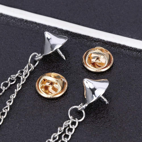2pcs Double Chain Brooch Gold Silver Gothic Rivet Head Chain Shirt Backpack Scarf Pendant Chain Accessories...