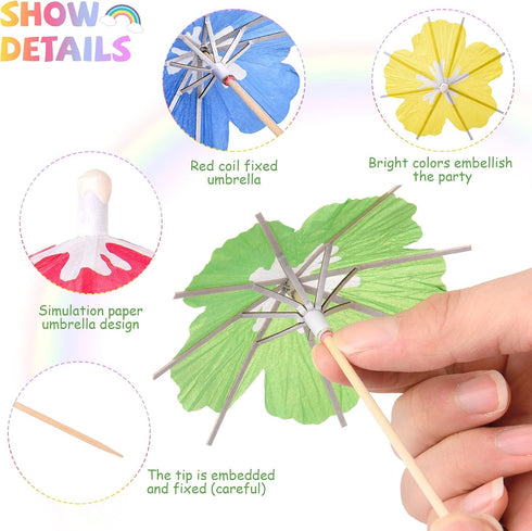 Drink Umbrellas Cocktail Picks Parasol Cocktail Sticks with Wood Toothpicks for Summer Hawaiian Cupcake Toppers Umbrella Sticks Tropical Wedding P...