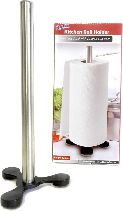 Stainless Steel Suction Cup Paper Towel Holder Kitchen Bathroom Spare Toilet Paper Holder with Nonslip Stable Super Suction Grip Base Countertop (...