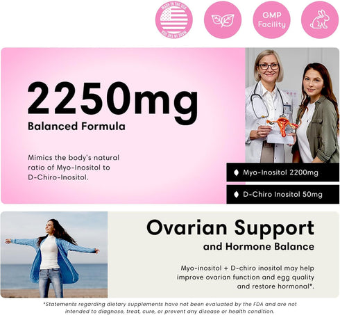 FLEUR Myo-Inositol & D-chiro Inositol Capsules, Hormone Balance and Ovarian Function Support for Women, Inositol for PCOS Symptom Relief, Regulate...