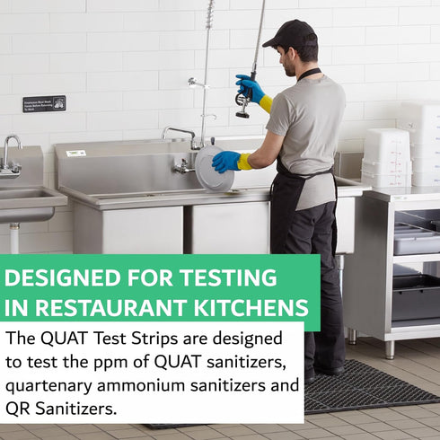 Quat Sanitizer Test Strips for Restaurants, Kitchens, Bars, QAC QR5-0-500 PPM, Quat Test Strips for Sanitizing Solution, Santizer Test Strips for ...