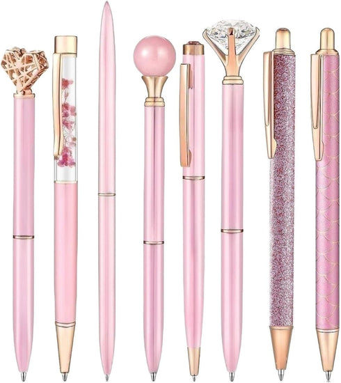 Jxueych 8 Pack Aesthetic Ballpoint Pens for Women Girls, Cute Pens Office Supplies Desk Decor, Stylus Tip, Crystal Diamond, Glitter, Liquid Sand F...