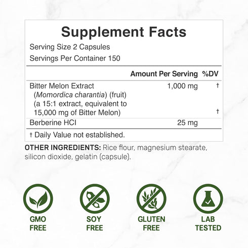 Bitter Melon with Berberine Supplement 15,000mg Per Serving, 300 Capsules | 15:1 Wild Bitter Melon Fruit Extract & Berberine HCL | Third Party Tes...