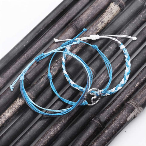 Handmade Wave Braided Wax Rope Adjustable Strand Bracelet Set Waterproof Charm Stretch Knot String Thread Bracelets Simple Life PursuitFriendship ...