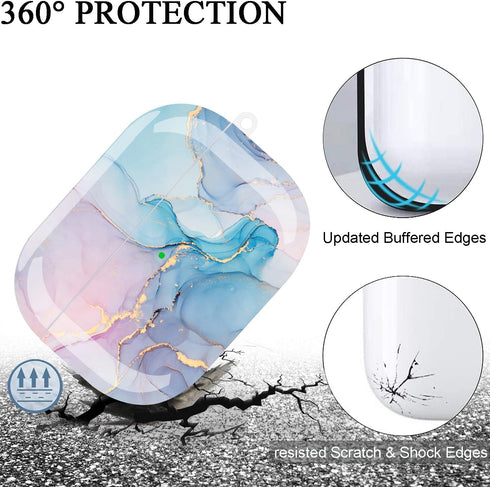 Protective Hard Case with Cleaner Kit Cover Skin Portable Shockproof Women Girls with Keychain for Apple Airpods Pro 2nd Charging Case - Watercolo...