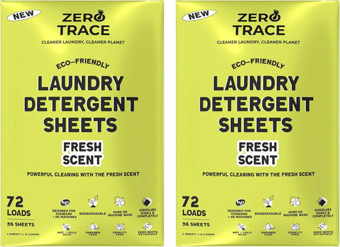 Zero Trace All Natural Laundry Detergent Sheets - Powerful Eco-Friendly Travel Detergent Sheets with Fresh Scent (144 Loads 72 Sheets)...