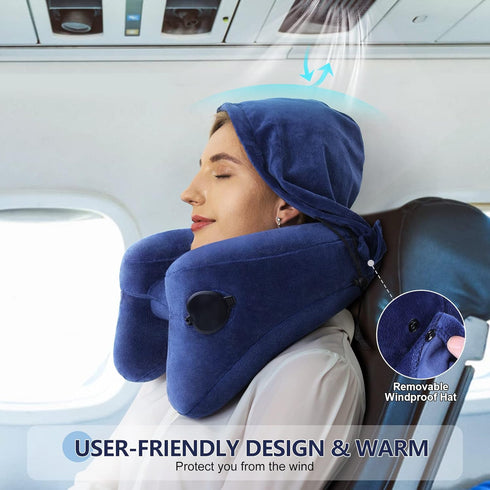 Sunany Neck Pillow for Travel Inflatable Airplane Pillow Comfortably Supports Head,Neck and Chin,Inflatable Travel Pillow with Soft Velour Cover,H...