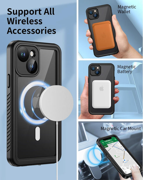 Lanhiem for iPhone 14 Magnetic Case, Waterproof Dustproof Shockproof Case with Built-in Screen Protector Compatible with Magsafe, Full Body Protec...