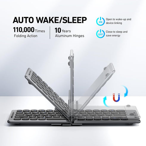 Foldable Bluetooth Keyboard with Stand Holder, Portable Wireless Phone Keyboard, Rechargeable Full Size Ultra Slim Travel Keyboard for iOS, Androi...