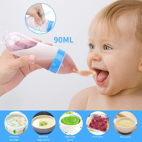Food Feeder Baby Fruit Pacifier (3 Pcs) with 6 Different Sized Silicone Pacifiers 2 PCS Dispensing Spoon 90ML Spoons Clip Infant Teething Toy -Blu...