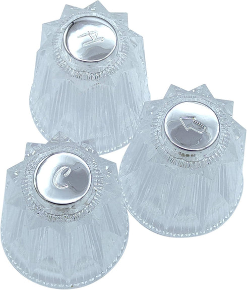 Bathtub and Shower 3 Piece Windsor Replacement Handles for Price Pfister Systems, 12 Point Broach,3 Piece Set of Hot, Cold, Diverter, Clear Acryli...