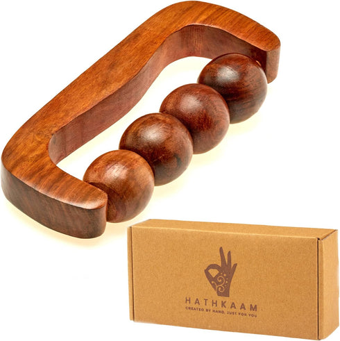 Hathkaam Wooden Massage Roller, 7" Rosewood Unisex Handheld Massager Roller for Full Body Pain Relief, Back, Neck & Shoulder, Pain Acupressure Dee...