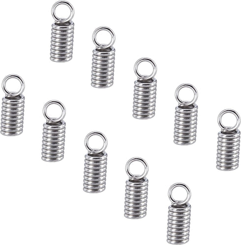 PH PandaHall 1000pcs Stainless Steel Coil Cord Ends 2.5mm Inner Diameter Mini Tube Cord Cap Tip Leather Cord Ends Caps 10mm Long Necklace Spring F...