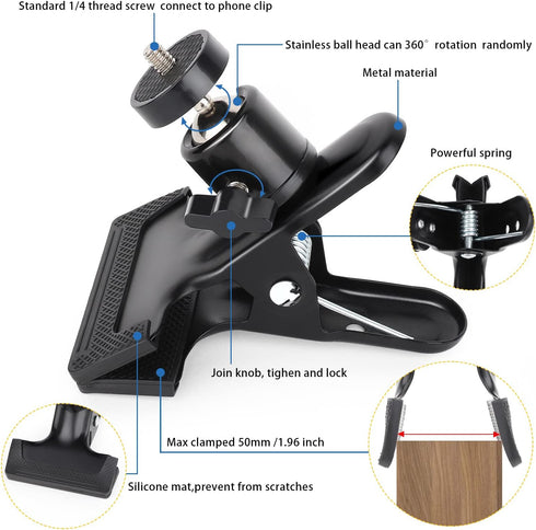 Clip Clamp Phone Holder,Compatible with 3.5~7.5 inch iPhone/Nexus/HTC/LG/Huawei/Smart Phones, 360°Adjustment Mount No Any Tools Drilling......