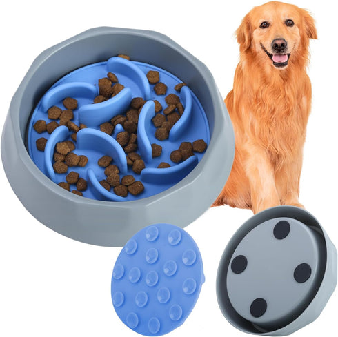 2-In-1Plastic Dog Bowl with Silicone Slow Feeder Insert, Silicone Puppy Slow Feeder Bowl with Suction Cups for Small, Medium and Large Dogs & Cats...