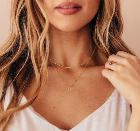MOMOL Layered Initial Necklace for Women 18K Gold Plated Stainless Steel Layering Beaded Choker Necklace Personalized Tiny Letters Name Necklace...