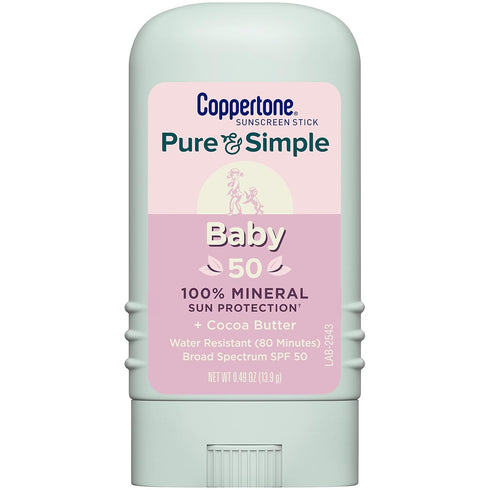 Coppertone Pure and Simple Baby Sunscreen Stick SPF 50, Zinc Oxide Mineral Sunscreen for Baby, Body and Face, 0.49 Oz Stick...