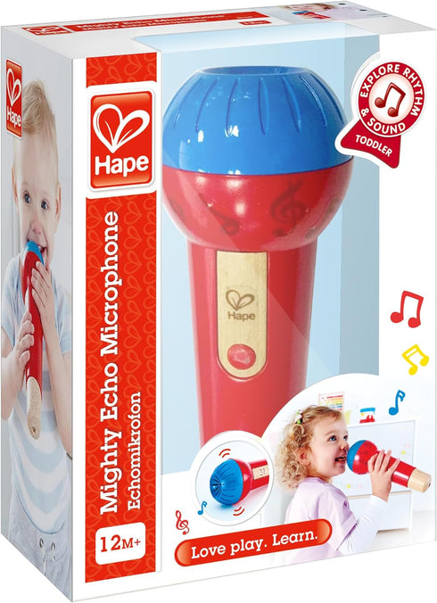 Hape Mighty Echo Microphone | Battery-Free Voice Amplifying Microphone Toy for Kids 1 Year & Up, Red, Model Number: E0337, L: 3.1, W: 3.1, H: 8.6 ...