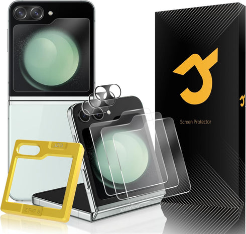 3 Pack Front Screen Protector for Samsung Galaxy Z Flip 5 Tempered Glass + 3 Pack Camera Lens Protector, Easy Installation, Case Friendly, Fingerp...