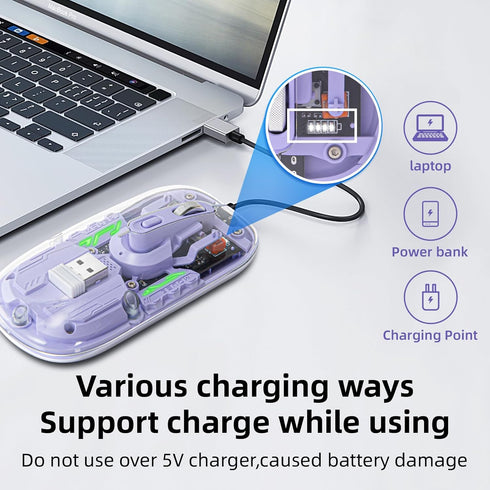 Transparent Wireless Mouse 3 Mode(BT5.1/BT5.1/2.4G) Bluetooth Mouse Silent Rechargeable Silm Portable Mouse for Laptop,PC,MacBook,Chromebook,iPad,...