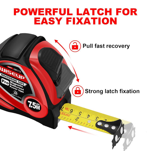 Magnetic Tape Measure 25 Ft with Fractions 1/8 and Metric,Easy to Read,Measuring Tape with Belt Clip for Surveyors,Engineers,Household,Carpentry,C...
