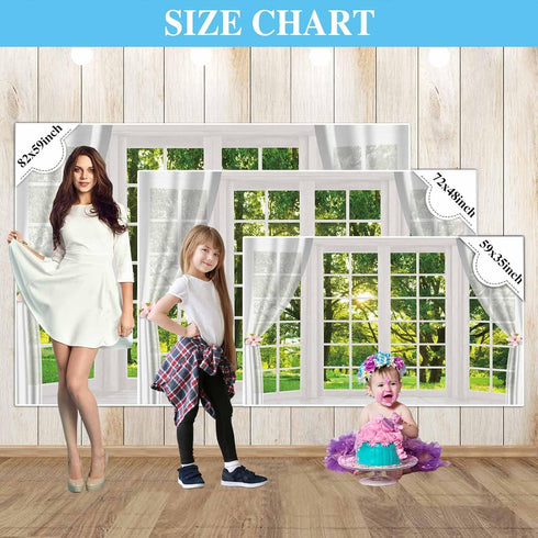 Allenjoy 7x5ft Spring Window Scenery Photography Backdrop White Windowsill Floral Green Forest Natural Photocall Background Party Banner Wall Deco...