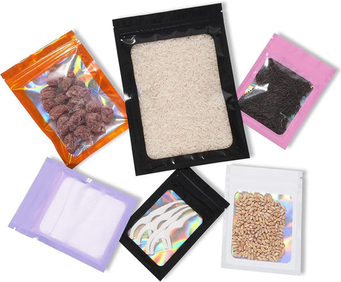 100 Pack Mylar Bags - 4 x 6 Inch Resealable Smell Proof Bags Foil Pouch Flat Bag with Front Window Pink...