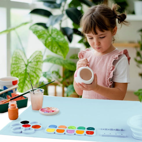 Silicone Painting Mat for Crafts Kids: Silicone Painting Station Pad with Cup and Paint Brush Holder Palette, 20"x16" Paint Tray Palette Craft Mat...