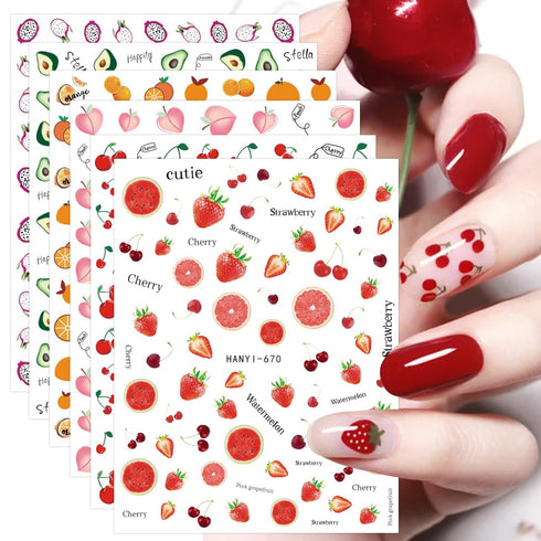 JMEOWIO 12 Sheets Fruit Nail Art Stickers Decals Self-Adhesive Pegatinas Uñas Strawberry Watermelon Lemon Nail Supplies Nail Art Design Decoration...
