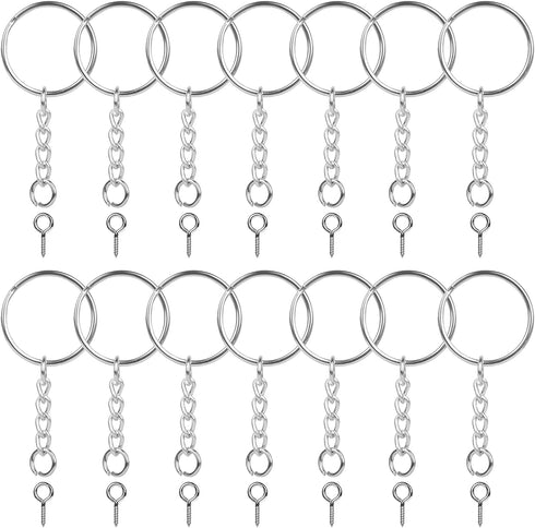 150PCS Sliver Keychain Rings Kit, 50PCS Key Chain Rings with Chain and 50PCS Open Jump Ring with Screw Eye Pins for Jewelry Making Supplies...