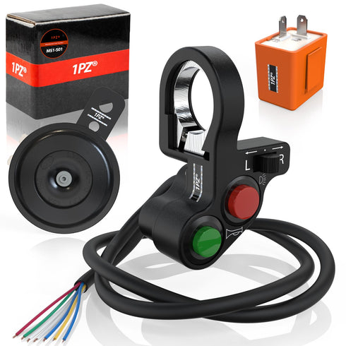 1PZ MS1-S01 7/8" Multi-Function Horn Turn Signal On/Off Light Switch + Flasher Relay + Horn Replacement for Honda Yamaha Suzuki Kawasaki Arctic Ca...