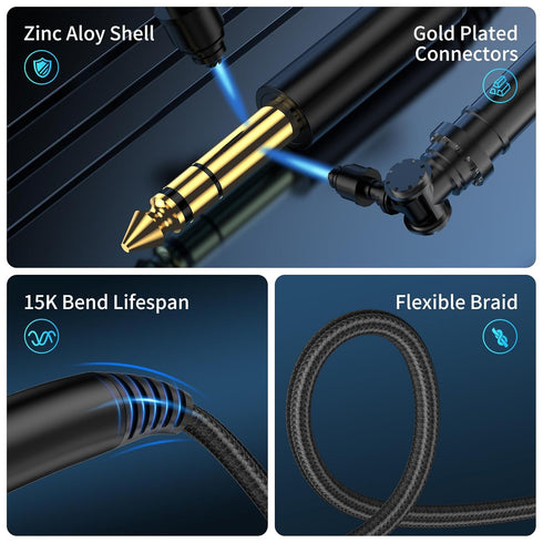 3.5 mm to 6.35 mm Stereo Audio Cable 6.6 Feet, 1/8 to 1/4 TRS Audio Cable with Zinc Alloy and Nylon Braid for Guitar, Laptop, Home Theater Devices...