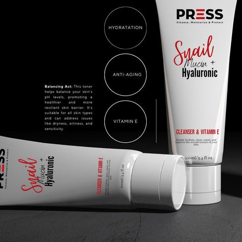 PRESS Snail + Hyaluronic + Vitamin E Mucin Facial Cleanser | Skincare Cleanser Effective for Cleansing and Refreshing Skin 6 oz...