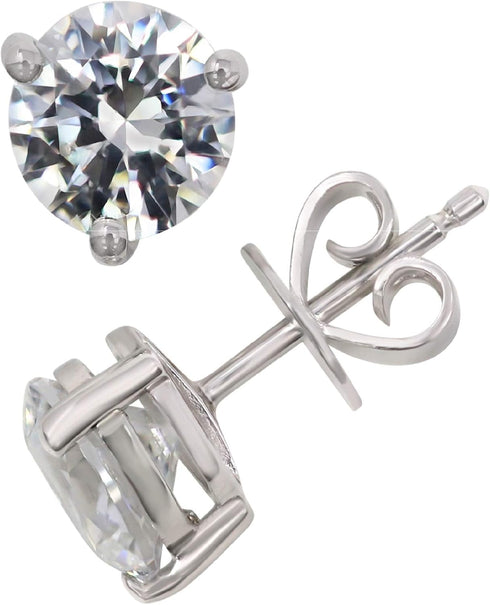 925 Sterling Silver Cubic Zirconia Stud Earrings 7 mm Round Rhodium Plated...