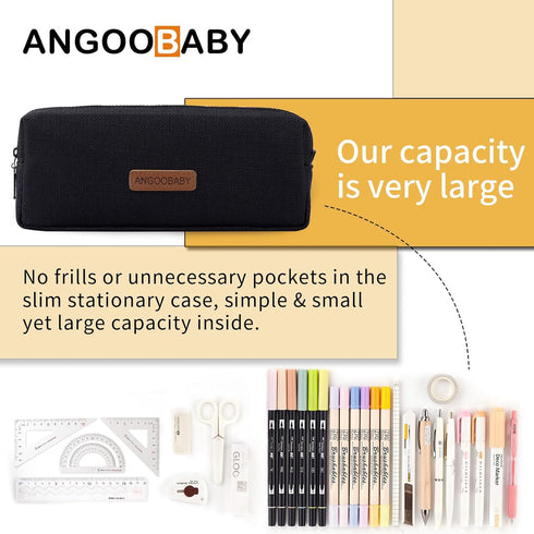 ANGOOBABY Small Pencil Case Student Pencil Pouch Coin Pouch Cosmetic Bag Office Stationery Organizer for Teen School - Black...